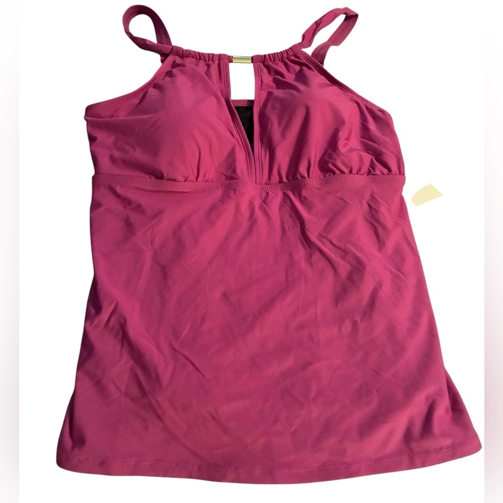NWT ALEX MARIE PURPLE HI NECK TANKINI WITH GOLD METAL DETAIL SIZE L